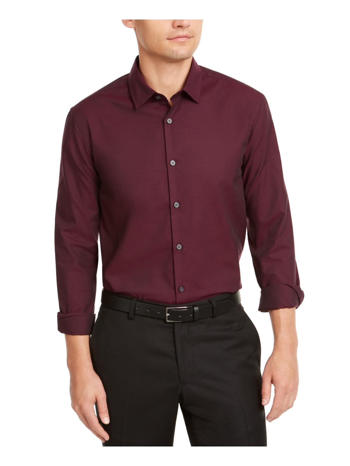 Camisa masculina Alfani com botões elástica e gola alta, vermelha, tamanho pequeno