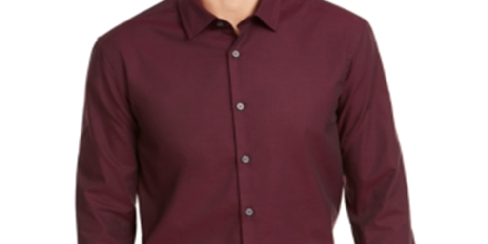 Camisa masculina Alfani com botões elástica e gola alta, vermelha, tamanho pequeno