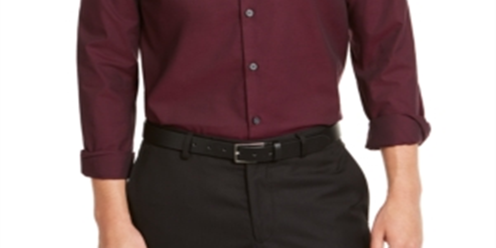 Camisa masculina Alfani com botões elástica e gola alta, vermelha, tamanho pequeno
