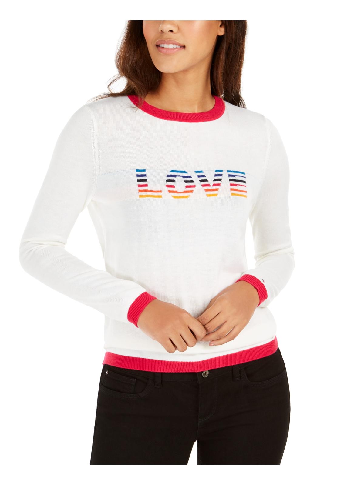 Tommy Hilfiger Suéter Feminino Love Graphic Contrast Trim Branco Tamanho Grande