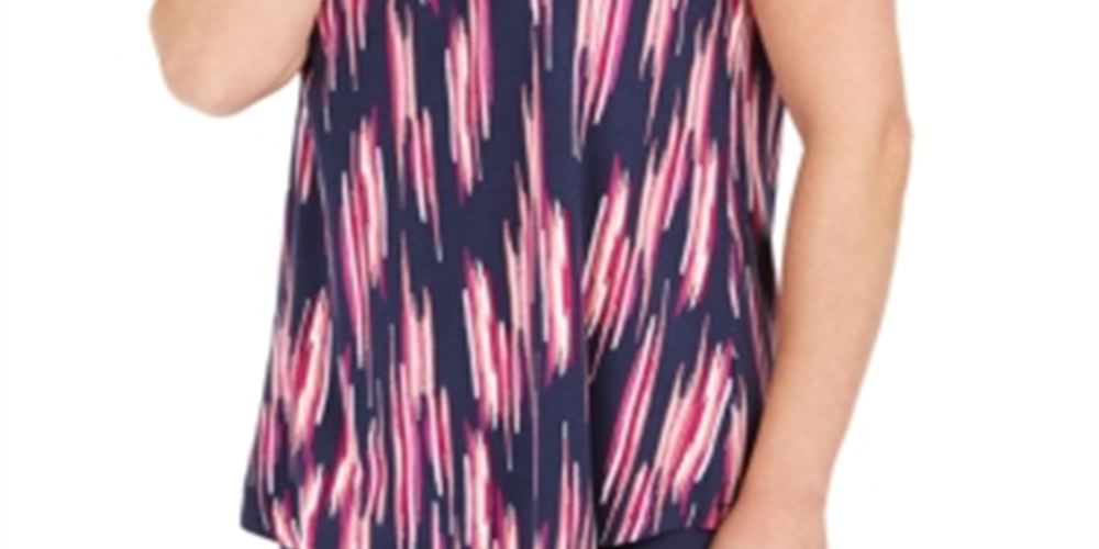 JM Collection Blusa feminina estampada de manga curta roxa/azul marinho tamanho pequeno