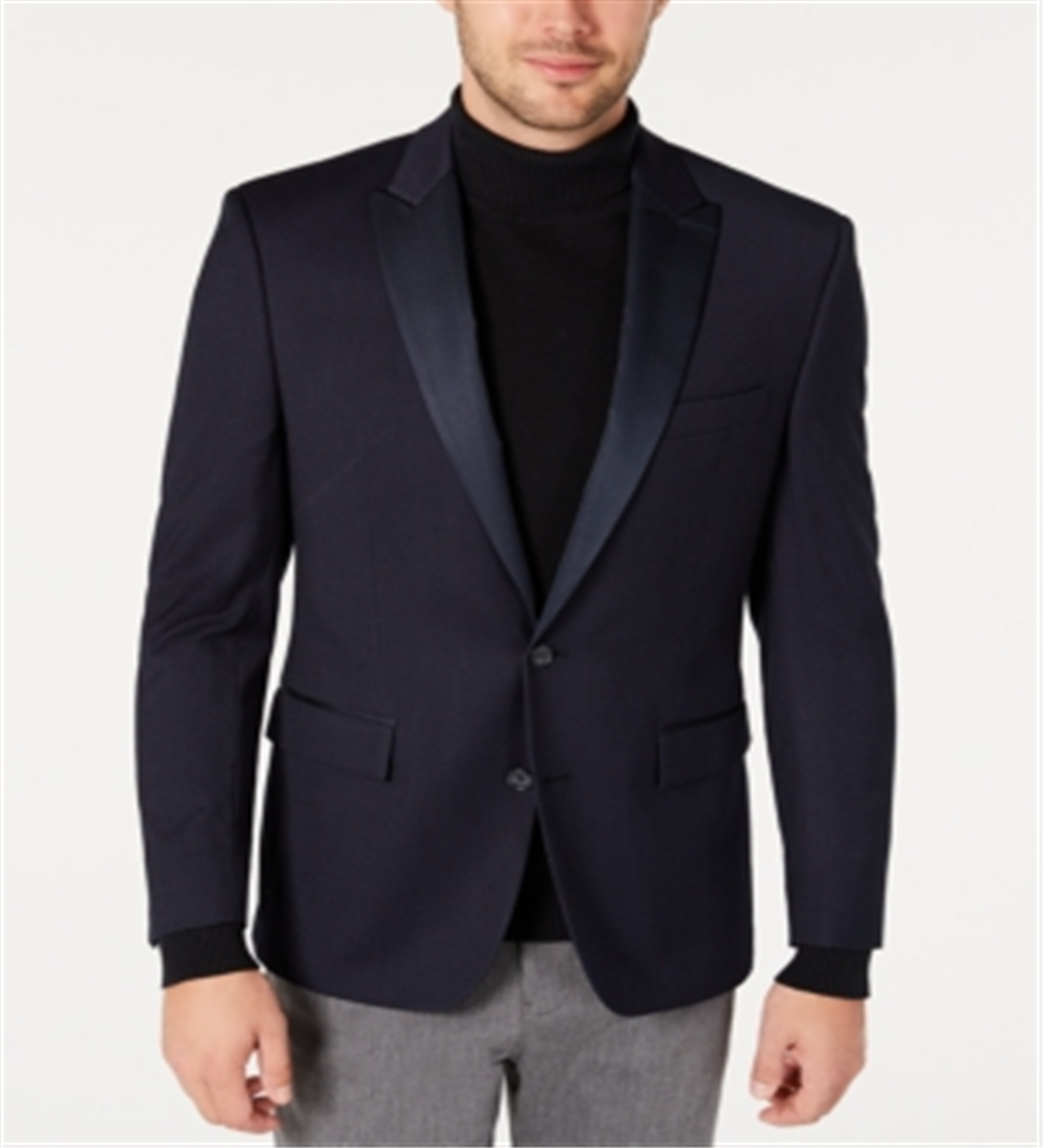 Ryan Seacrest Distinction Modern Grid Pattern smoking masculino azul tamanho 42