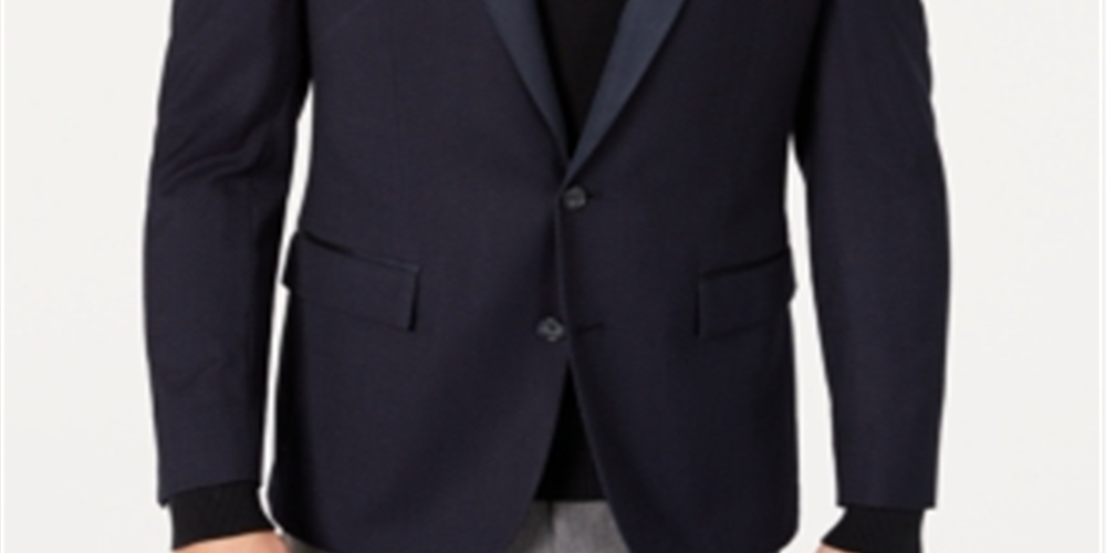 Ryan Seacrest Distinction Modern Grid Pattern smoking masculino azul tamanho 42