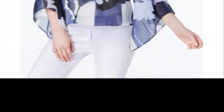 Blusa feminina Alfani com estampa de manga anjo, azul, tamanho pequeno, médio