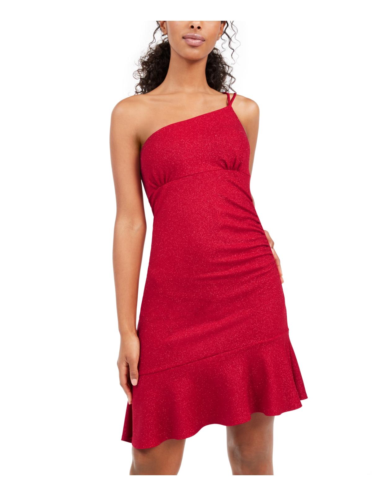 Vestido de coquetel com glitter franzido Bebe feminino, tamanho médio, vermelho