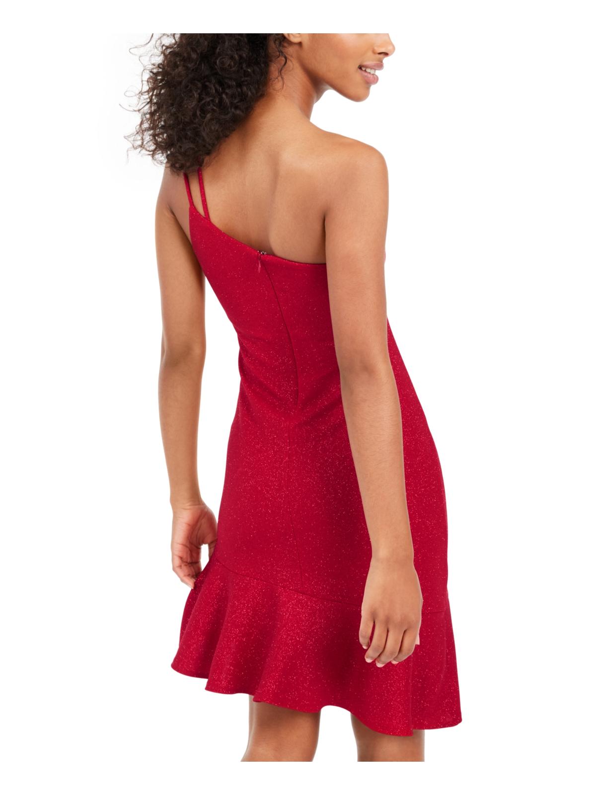 Vestido de coquetel com glitter franzido Bebe feminino, tamanho médio, vermelho