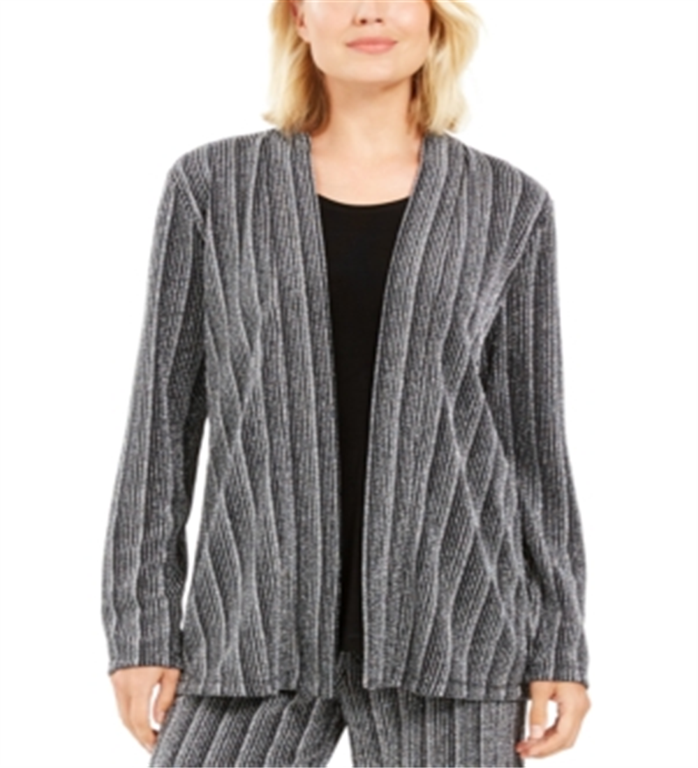 Cardigan metálico com aparência em camadas feminino JM Collection, preto, tamanho pequeno e pequeno
