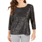 JM Collection Top Feminino Estampado em Jacquard Metálico Preto Tamanho Pequeno G
