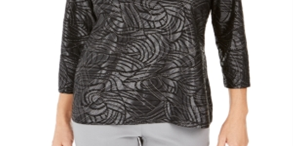 JM Collection Top Feminino Estampado em Jacquard Metálico Preto Tamanho Pequeno G
