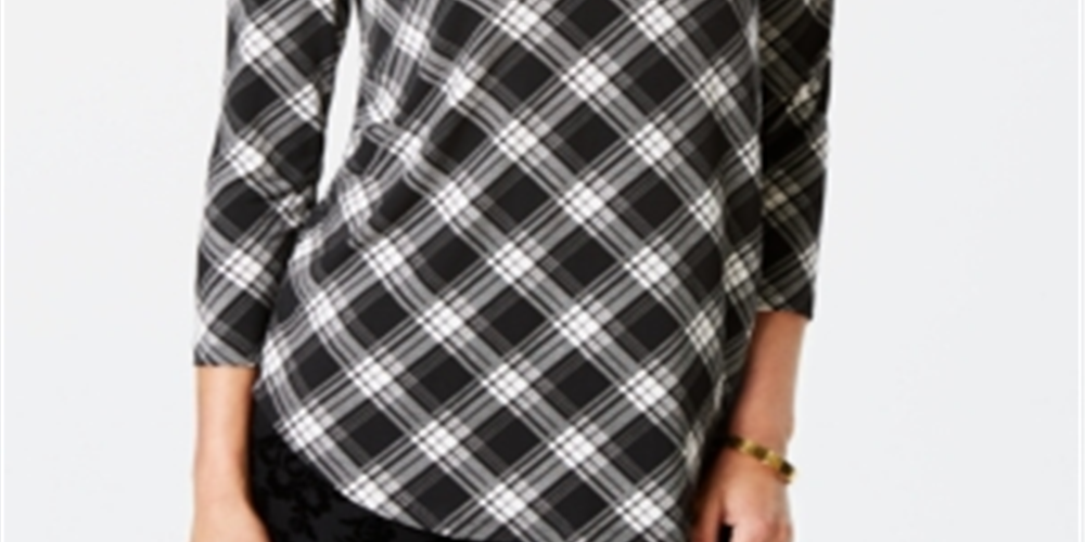 Camiseta estampada feminina Charter Club, preta, tamanho pequeno G