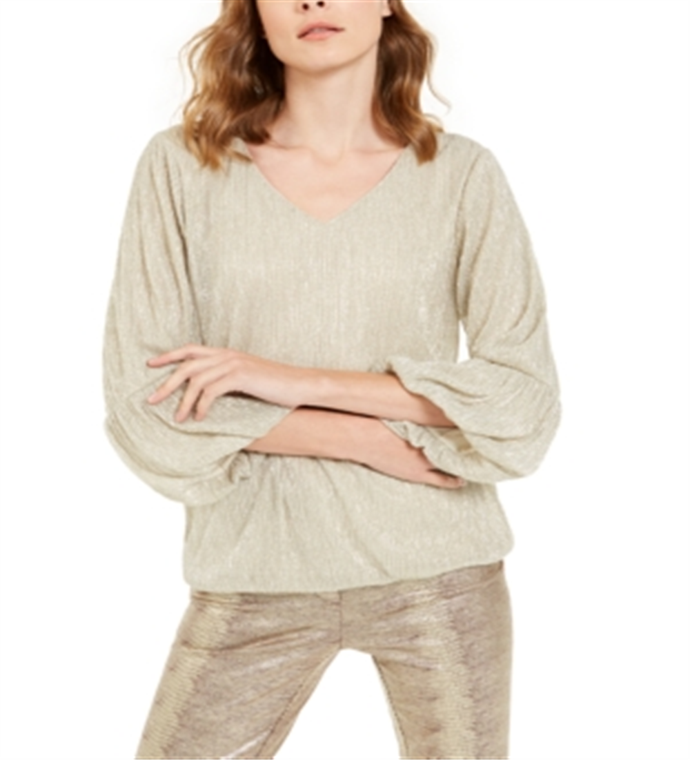 Blusa feminina Alfani com bolhas metálicas e brilhos dourados, tamanho pequeno G