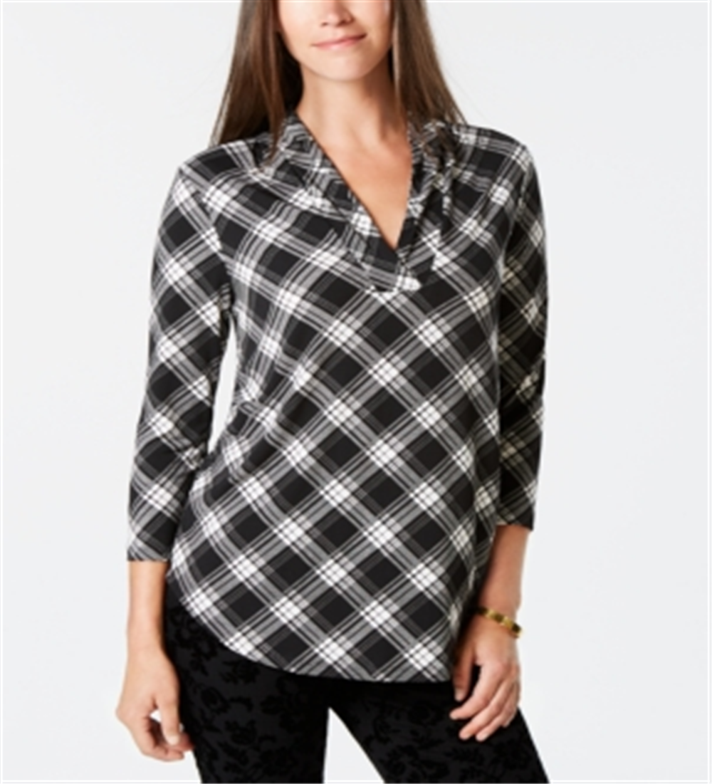 Blusa estampada feminina Charter Club xadrez preta tamanho pequeno GG