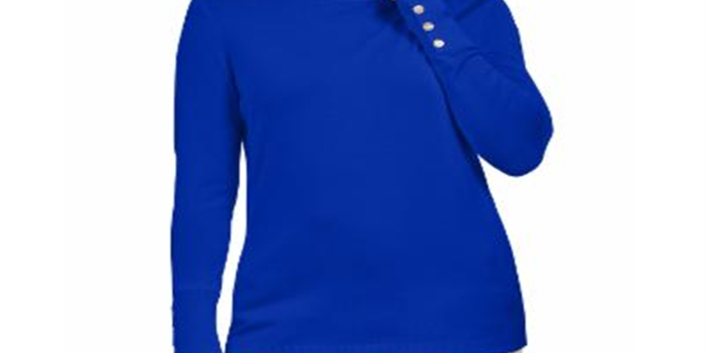 JM Collection Suéter Feminino com Mangas Apertadas e Gola Alta Azul Tamanho Grande