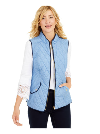 Colete feminino acolchoado com gola alta Charter Club, azul, tamanho pequeno