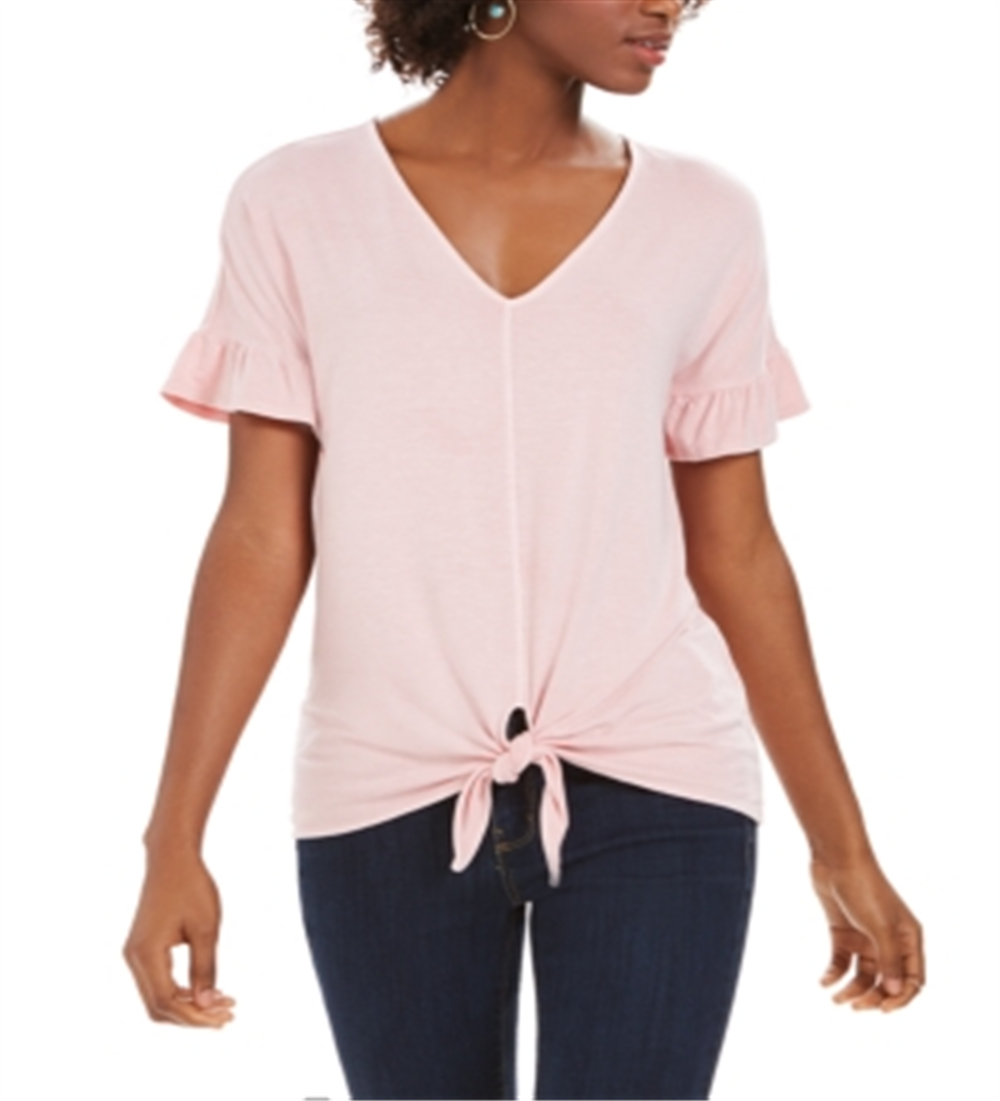 Blusa feminina com mangas bufantes e amarração frontal, estilo &amp; co, rosa, tamanho médio