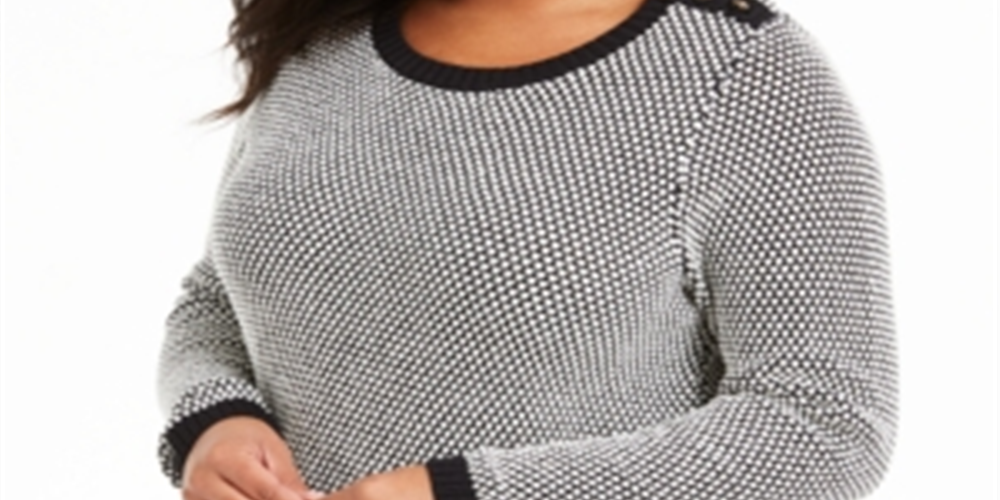 Suéter feminino Charter Club Plus com acabamento canelado metálico, preto, tamanho 0X