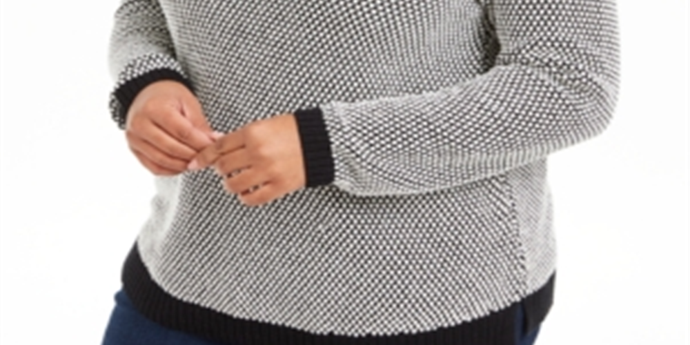 Suéter feminino Charter Club Plus com acabamento canelado metálico, preto, tamanho 0X