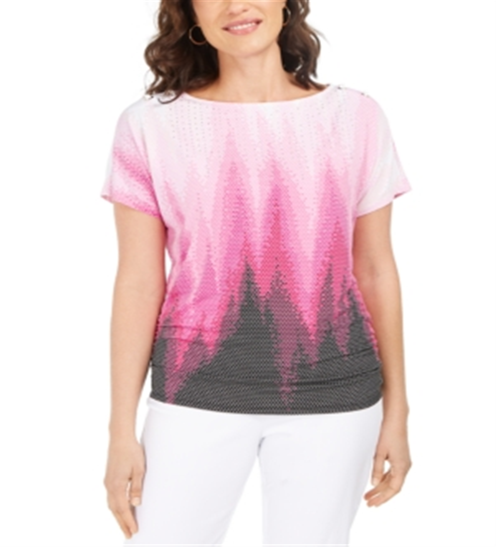 JM Collection Top feminino estampado com manga dolman e ilhós, roxo, tamanho pequeno