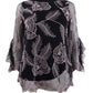 Blusa feminina Alfani com mangas bufantes bordadas, preta, tamanho pequeno grande