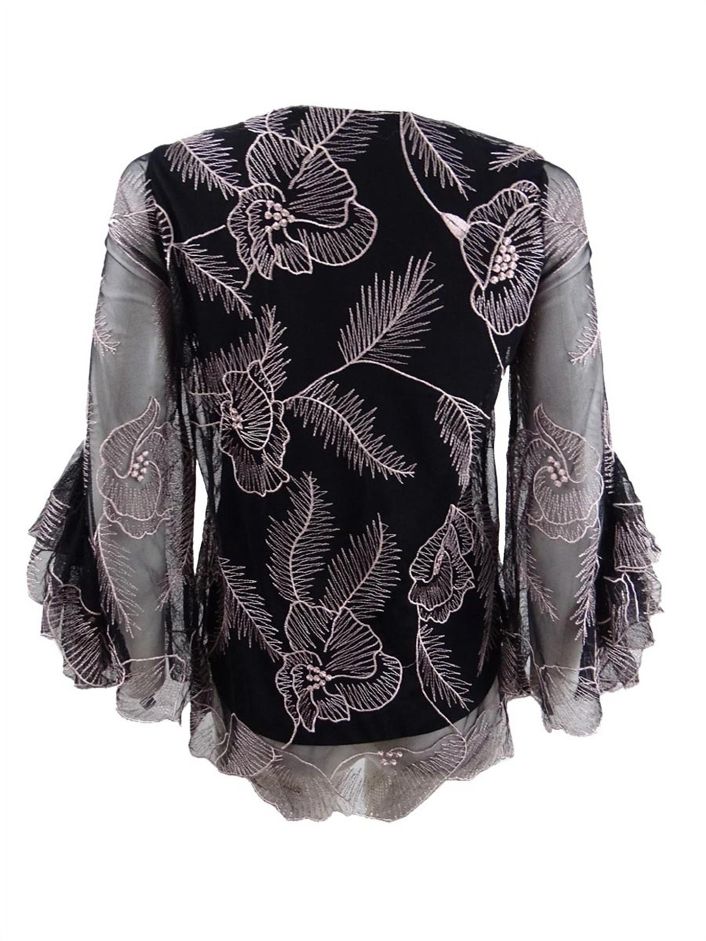 Blusa feminina Alfani com mangas bufantes bordadas, preta, tamanho pequeno grande