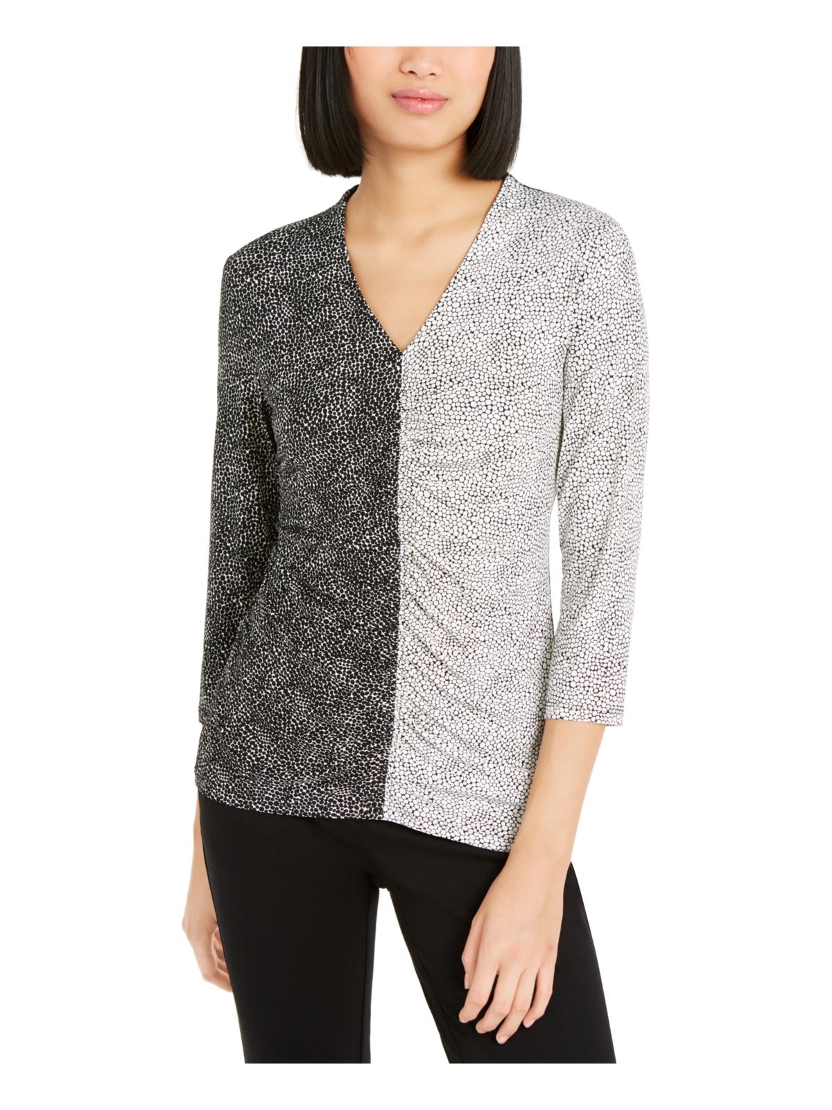 Blusa feminina Alfani estampada em dois tons, preta, tamanho pequeno P