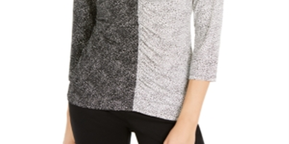 Blusa feminina Alfani estampada em dois tons, preta, tamanho pequeno P