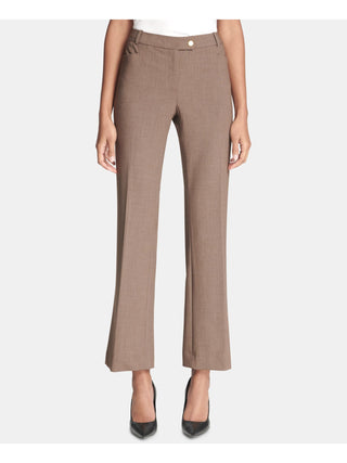 Calça feminina Calvin Klein com zíper e bolsos para usar no trabalho, perna reta, marrom, tamanho 8, pequena