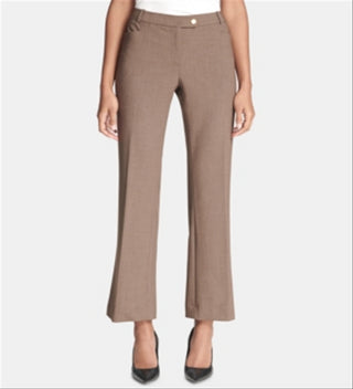 Calça feminina Calvin Klein com zíper e bolsos para usar no trabalho, perna reta, marrom, tamanho 8, pequena