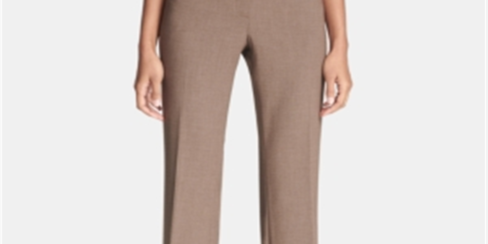 Calça feminina Calvin Klein com zíper e bolsos para usar no trabalho, perna reta, marrom, tamanho 8, pequena