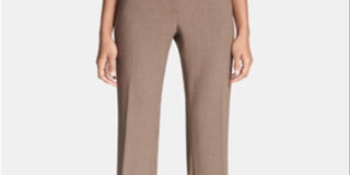 Calça feminina Calvin Klein com zíper e bolsos para usar no trabalho, perna reta, marrom, tamanho 8, pequena
