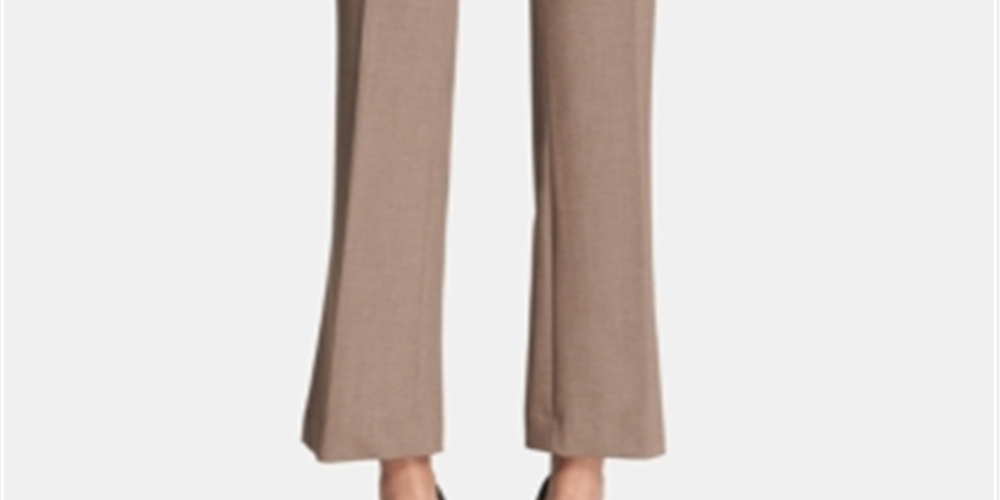 Calça feminina Calvin Klein com zíper e bolsos para usar no trabalho, perna reta, marrom, tamanho 8, pequena