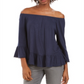 Blusa feminina estilo &amp; co com ombro de fora e manga sino, azul, tamanho médio