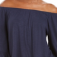 Blusa feminina estilo &amp; co com ombro de fora e manga sino, azul, tamanho médio
