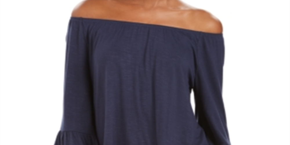 Blusa feminina estilo &amp; co com ombro de fora e manga sino, azul, tamanho médio