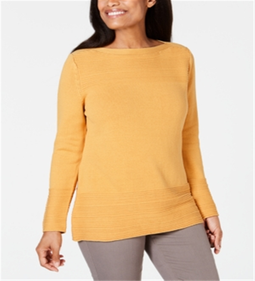 Karen Scott Suéter Feminino de Algodão com Gola Canoa Amarelo Tamanho Médio