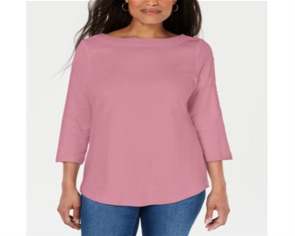 Blusa feminina Karen Scott com acabamento em renda e algodão, rosa, tamanho médio