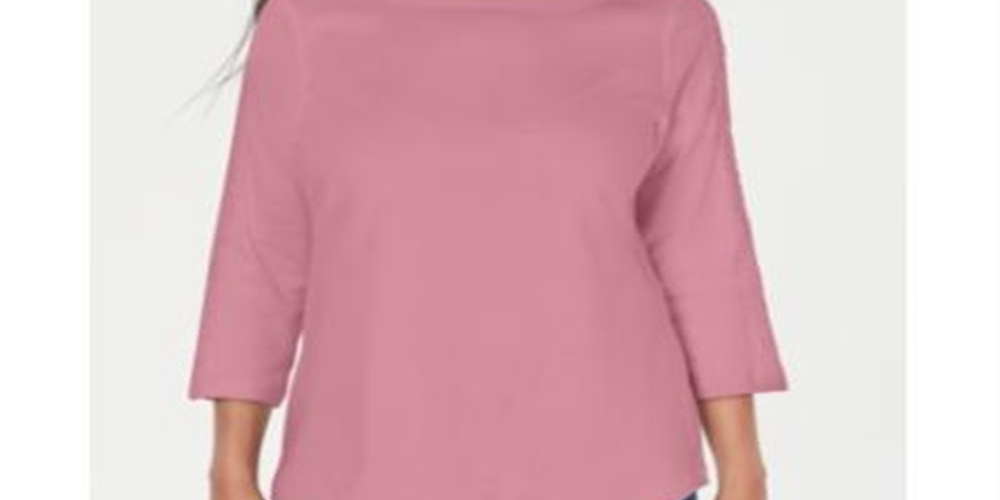 Blusa feminina Karen Scott com acabamento em renda e algodão, rosa, tamanho médio