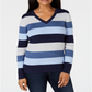 Karen Scott Suéter Feminino de Algodão com Decote em V e Blocos de Cores Azul Tamanho X-G