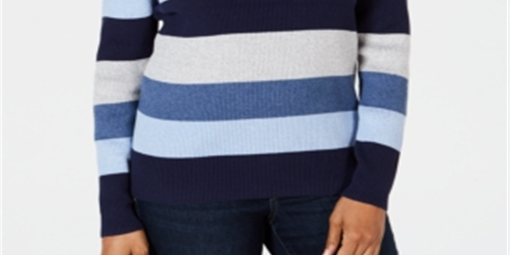 Karen Scott Suéter Feminino de Algodão com Decote em V e Blocos de Cores Azul Tamanho X-G