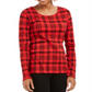 Charter Club Top xadrez de algodão feminino vermelho tamanho XX-G