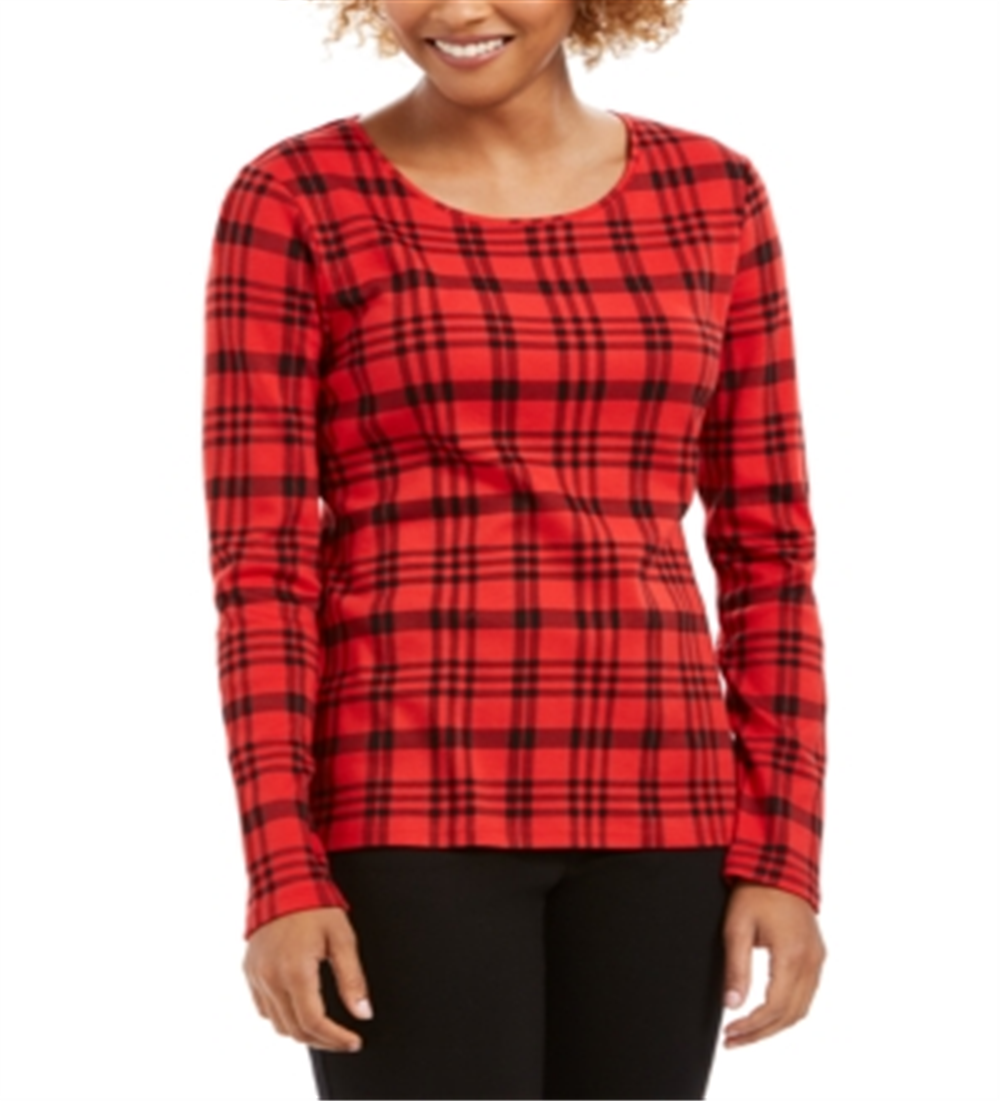 Charter Club Top xadrez de algodão feminino vermelho tamanho XX-G