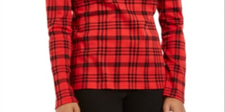 Charter Club Top xadrez de algodão feminino vermelho tamanho XX-G