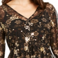 Blusa de malha com babados e estampa floral feminina Style &amp; Co, preta e dourada, tamanho pequeno M