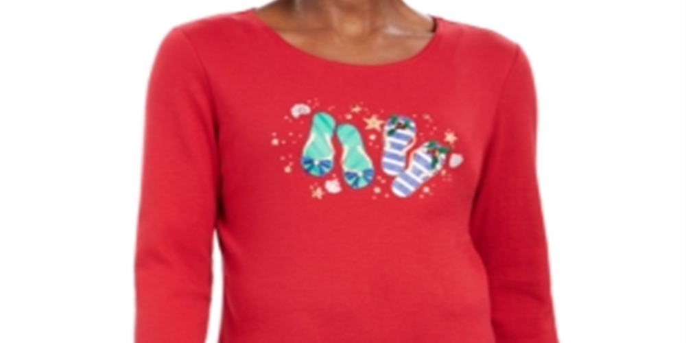 Karen Scott Chinelos Femininos de Inverno Algodão Top Vermelho Tamanho Pequeno P