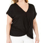 Blusa feminina plus size com ilhós e torção frontal, preta, tamanho 0X, da INC International Concepts