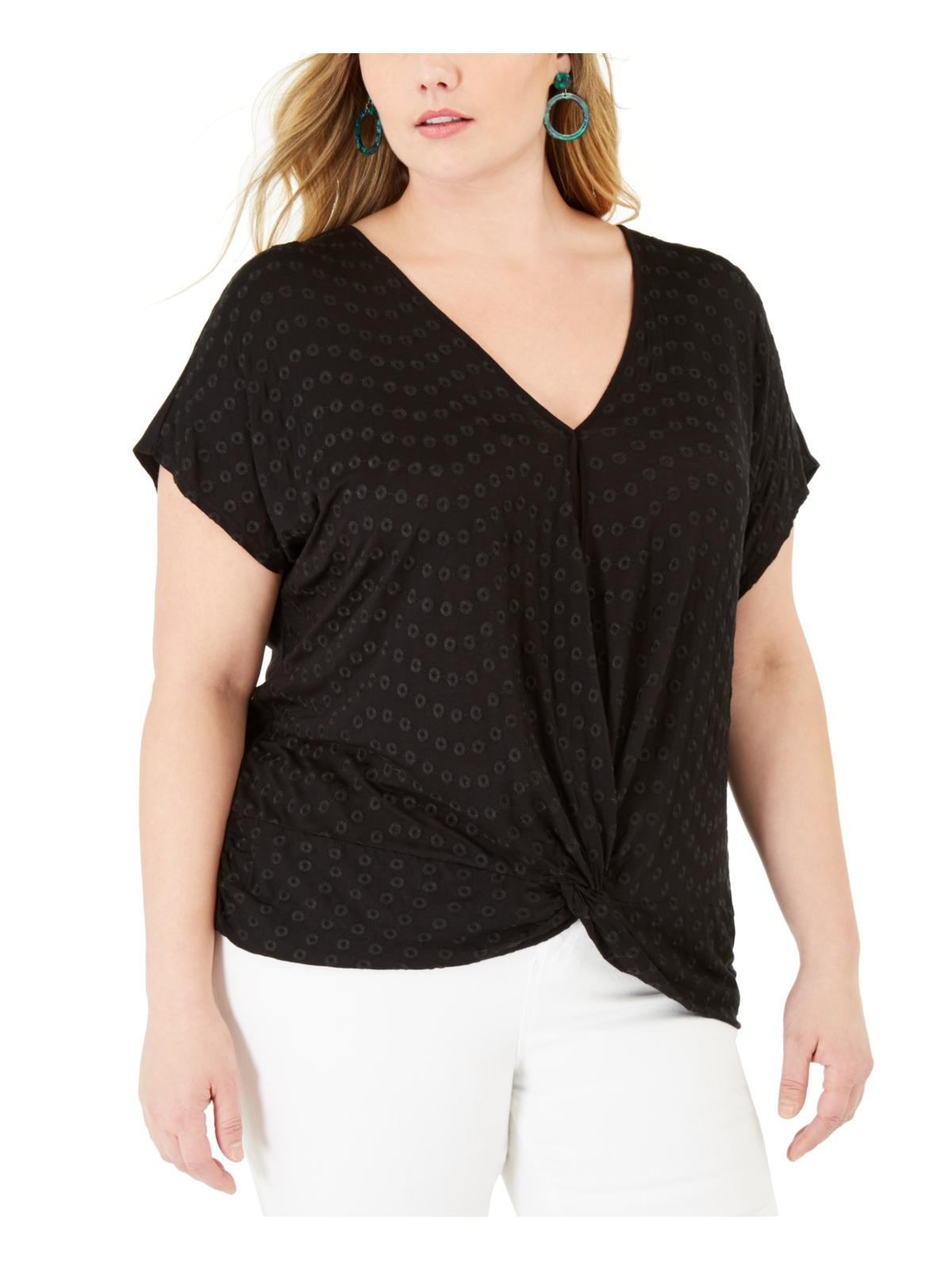 Blusa feminina plus size com ilhós e torção frontal, preta, tamanho 0X, da INC International Concepts