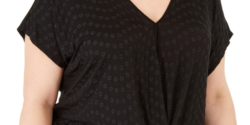 Blusa feminina plus size com ilhós e torção frontal, preta, tamanho 0X, da INC International Concepts