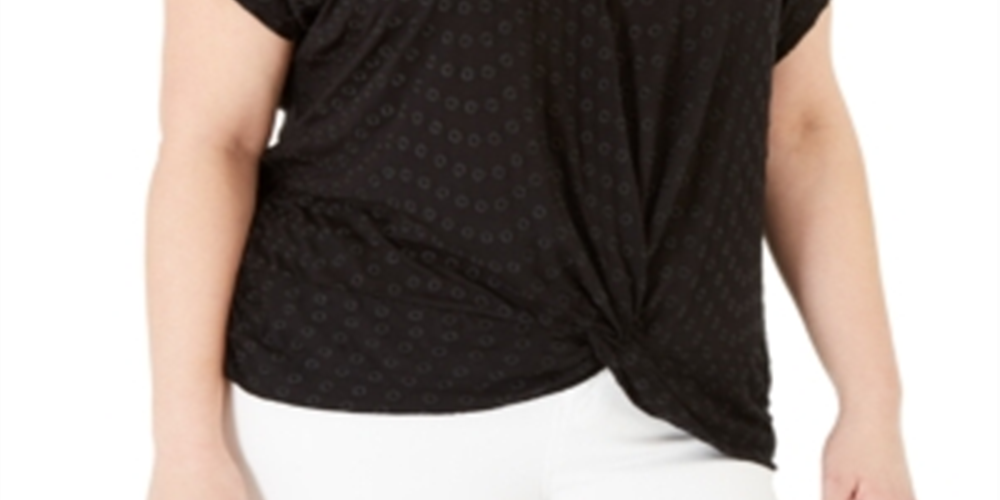 Blusa feminina plus size com ilhós e torção frontal, preta, tamanho 0X, da INC International Concepts