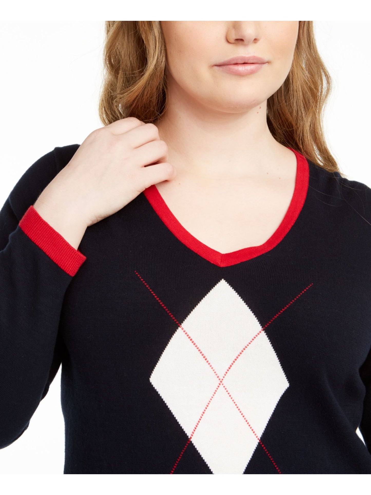 Suéter Tommy Hilfiger Plus Argyle de algodão feminino, azul marinho, tamanho 3X