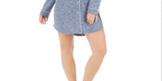 Camisa de dormir feminina Alfani com botões frontais e malha aconchegante, azul, tamanho XS